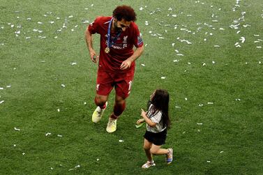 Mohamed Salah celebrates with his daughter Makka after his side won the UEFA Champions League Final between Tottenham Hotspur and Liverpool at Estadio Wanda Metropolitano in Madrid. Getty Images