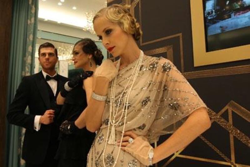 DUBAI , UNITED ARAB EMIRATES – May 15 , 2013 : Models wearing some of the Gatsby collection jewelry at the Tiffany Boutique in Dubai Mall in Dubai. ( Pawan Singh / The National ) For Business. Story by Lianne Gutcher

