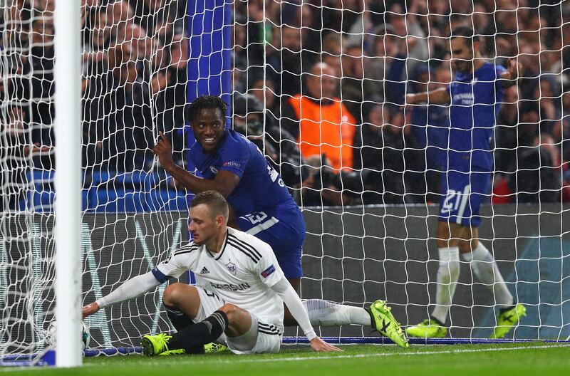 Michy Batshuayi celebrates scoring Chelsea's sixth goal. Clive Rose / Getty Images