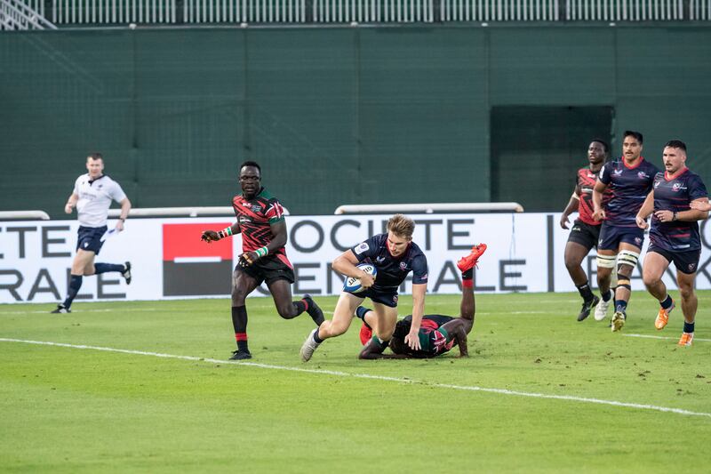 Action from USA's victory over Kenya in the Rugby World Cup qualifier.