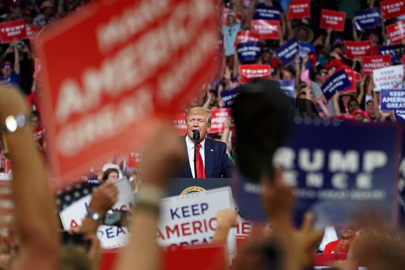 Donald Trump speaks at a campaign kick off rally at the Amway Center in Orlando, Florida.  Reuters