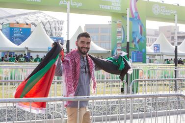 A Jordan fan heading to the Asian Cup 2019 clash between Australia and Jordan. Leslie Pableo for The National