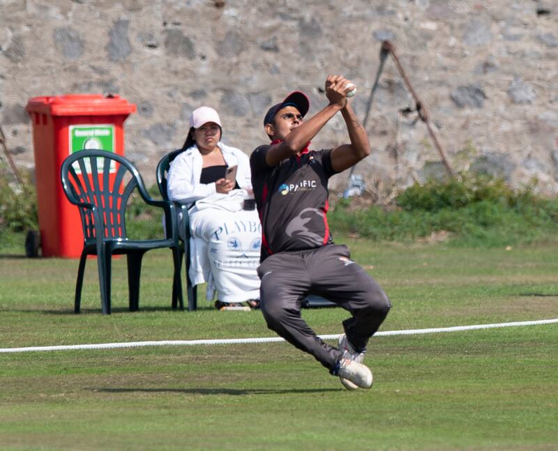 Aryan Lakra caught Chris Greaves off Ahmed Raza's bowling. 