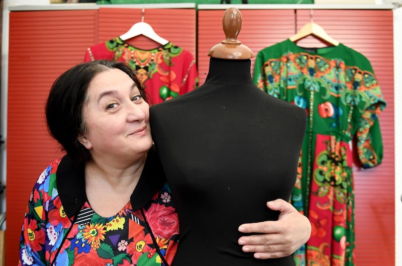 Hungarian Roma fashion designer and founder of Romani Design Erika Varga poses at her workshop in Budapest. AFP