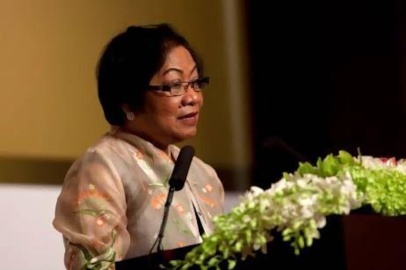 The Philippine labour secretary, Rosalinda Dimapilis Baldoz, speaking at the Labour Mobility Conference at The Emirates Center for Strategic Studies and Research in Abu Dhabi in May 2013. Christopher Pike / The National