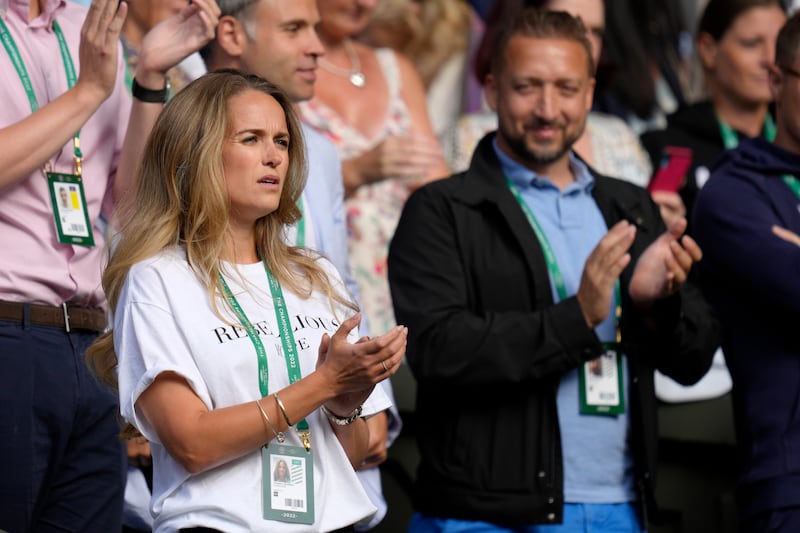 Kim Murray, wife of former Wimbledon winner Andy Murray, takes her place in the stands. AP