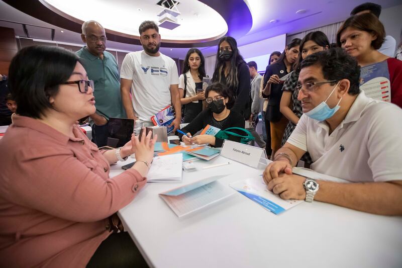 Pupils and families at the Canadian Education Fair in Dubai.  Ruel Pableo for The National