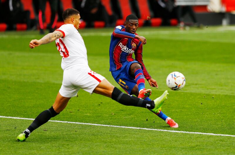 Barcelona's Ousmane Dembele shoots at goal. Reuters