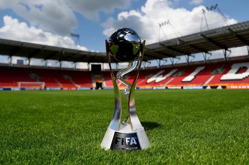 LODZ, POLAND - MAY 18: A general view of FIFA U-20 World Cup Poland 2019 trophy on May 18, 2019 in Lodz, Poland. (Photo by Tom Dulat - FIFA/FIFA via Getty Images)