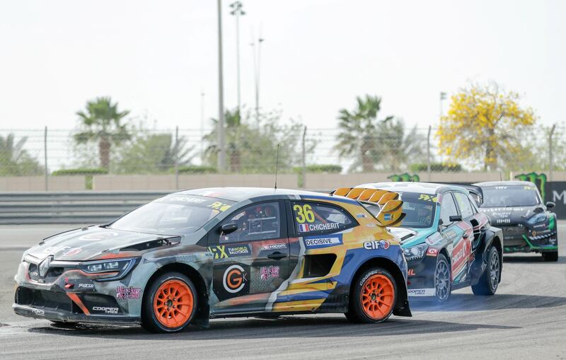 Abu Dhabi, April 6,2019.  FIA World Rallycross Championship at the Abu Dhabi, YAS Marina Circuit. -- Second Race. -- Guerlain CHICHERIT in his Renault Megane RS in action.
Victor Besa/The National.
Section:  SP
Reporter:  Amith Passela