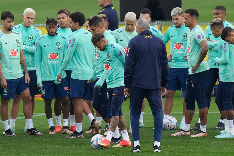 Neymar controls the ball. AP