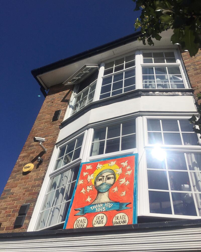 The painting hanging outside Mahdi Al Shammary's house in Kington, south London. Courtesy Mahdi Al Shammary