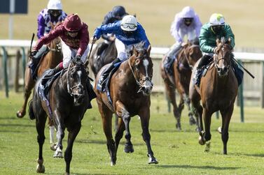 Kameko, left, ridden Oisin Murphy approaches the finish line to win the 2000 Guineas Stakes at Newmarket Racecourse. Getty Images