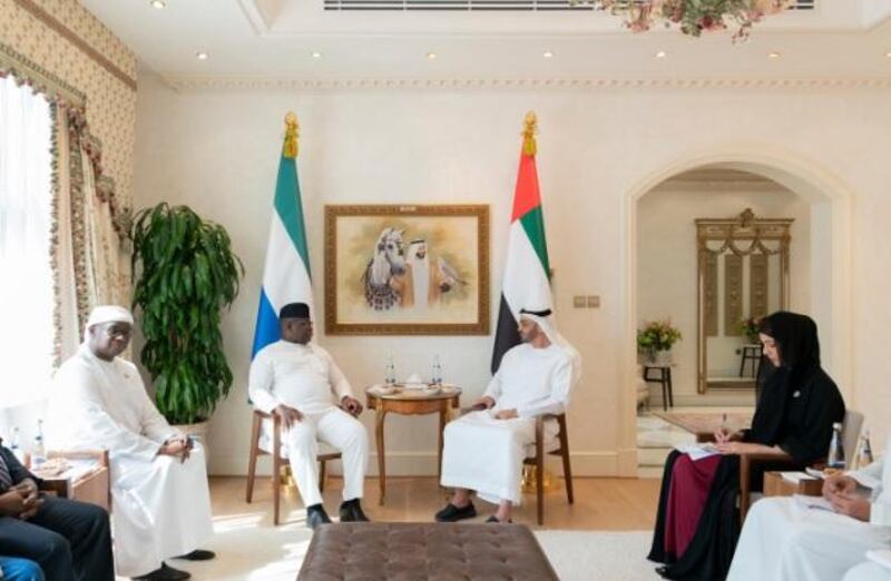 Sheikh Mohamed bin Zayed, Crown Prince of Abu Dhabi and Deputy Supreme Commander of the Armed Forces, met President of Sierra Leone, Julius Maada Bio  