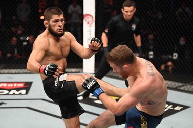 Khabib Nurmagomedov defeated Justin Gaethje in their lightweight title bout during UFC 254 in Abu Dhabi in October. Getty