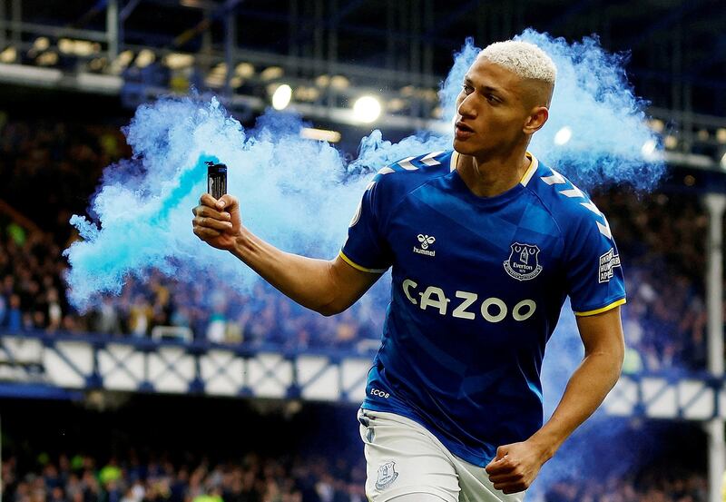 Everton's Richarlison celebrates scoring in the Premier match against Chelsea at Goodison Park, on May 1, 2022. Reuters