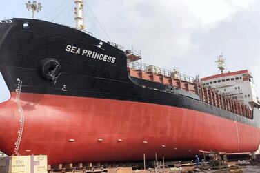 The MT Sea Princess, pictured while in dock, is anchored off Khor Fakkan, one of the region’s largest deep sea container terminals. Global Tankers Pvt
