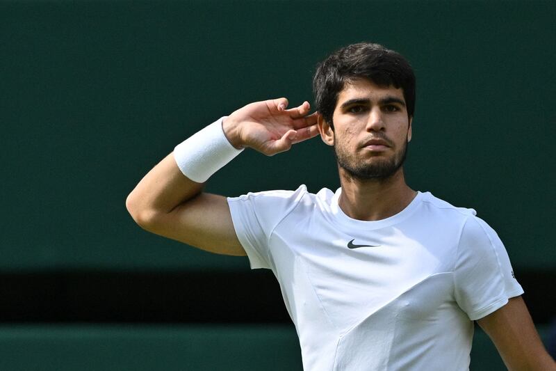 Spain's Carlos Alcaraz after winning the second set. AFP