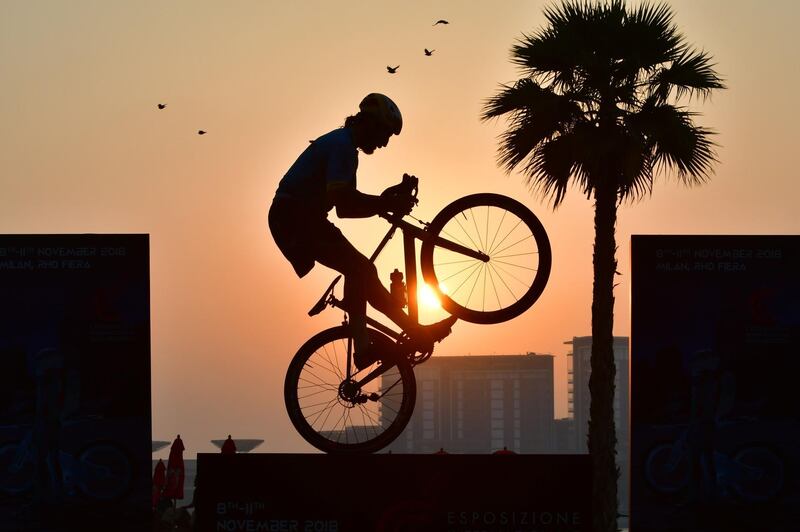 Italian free style rider Vittorio Brumotti performs at the Jumeirah Beach Residence in Dubai on October. AFP