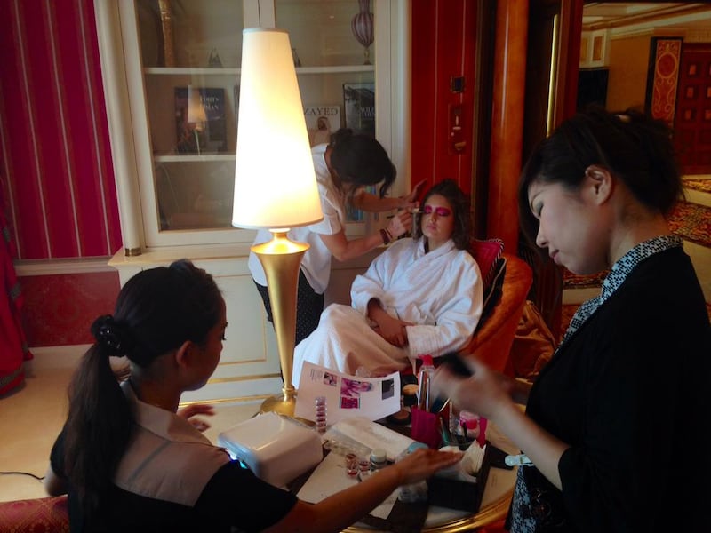 The beauty team prep hair, make-up and exquisite nails. (Photo by Nadia El Dasher)