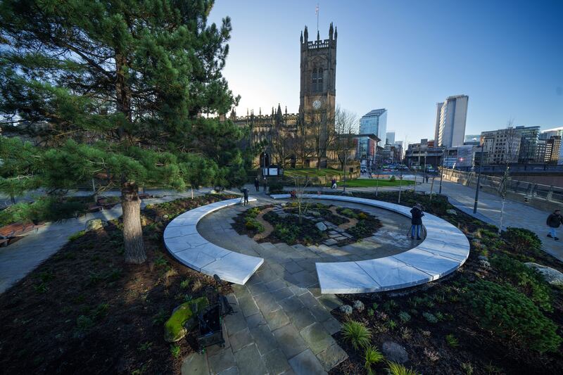 The Glade of Light memorial has been opened in memory of the victims of the 2017 Manchester Arena bomb attack. (Photo by Christopher Furlong / Getty Images)