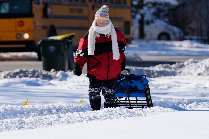 A pedestrian in Rolling Meadows, Illinois, braves the cold weather and treacherous sidewalks. AP