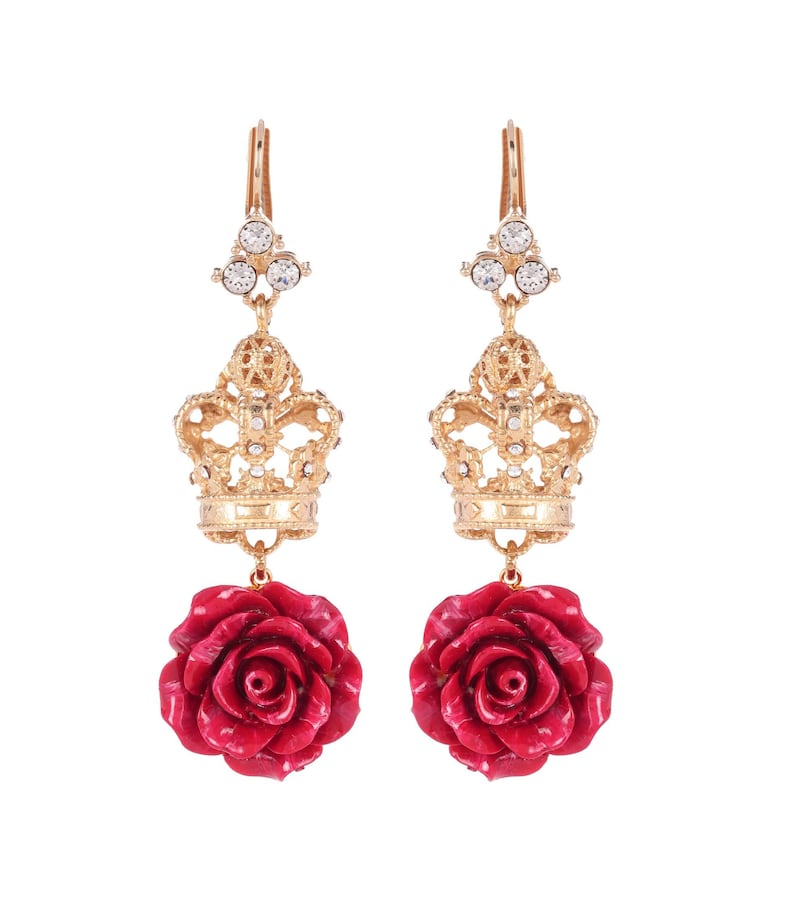 Dolce & Gabbana rose earrings, Dh2,558, at Mytheresa.com. Courtesy My Theresa