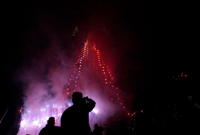 Dubai, United Arab Emirates - January 1, 2013.  New Years Day fireworks at Burj Khalifa.  ( Jeffrey E Biteng / The National )