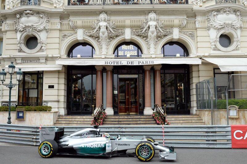 Mercedes driver Lewis Hamilton drives at the Monaco street circuit during the first practice session of the Monaco Grand Prix in Monte Carlo on Thursday. Bris Horvat / AFP / May 22, 2014 