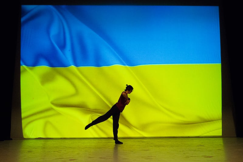 Ballet dancer Mykyta Sukhorukov rehearses before the evening Gala Concert of the Ukrainian National Ballet, in Kosice, Slovakia. Getty Images