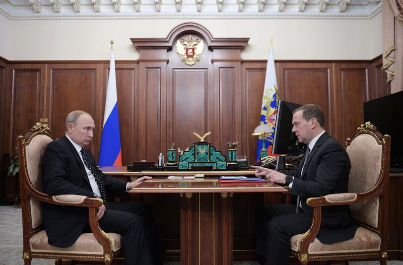 Russian President Vladimir Putin with Prime Minister Dmitri Medvedev. Reuters