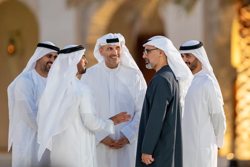 Senior figures and officials at the Abu Dhabi Awards at Qasr Al Hosn included Sheikh Khaled bin Mohamed, Crown Prince of Abu Dhabi and Chairman of Abu Dhabi Executive Council, Sheikh Saif, Deputy Prime Minister and Minister of Interior, Sheikh Theyab bin Mohamed, Chairman of the Office of Development and Martyrs Families Affairs at the Presidential Court and Khaldoon Al Mubarak, Abu Dhabi Executive Council member, Chairman of the Executive Affairs Authority and Managing Director and Group Chief Executive of Mubadala Investment Company. Abdulla Al Bedwawi / UAE Presidential CourtAbdulla Al Bedwawi / UAE Presidential Court 