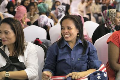 ABU DHABI, UNITED ARAB EMIRATES - AUGUST 5, 2018. 

Tessie Placeros, 48, from the Philippines, seeks amnesty today at Al Shahama immigration centre in Abu Dhabi.

Thousands of undocumented workers streamed into the center today as they sought to take advantage of the government's new amnesty law. 
 
(Photo by Reem Mohammed/The National)

Reporter: Anna Zacharias
Section:  NA