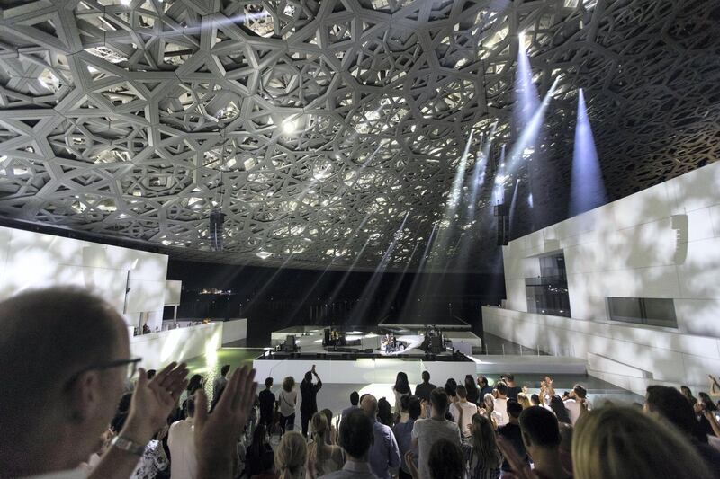 Abu Dhabi, United Arab Emirates, November 11, 2017:    French artist M performs during the opening day at the Louvre Abu Dhabi on Saadiyat Island in Abu Dhabi on November 11, 2017. Christopher Pike / The National

Reporter: James Langton, John Dennehy
Section: News