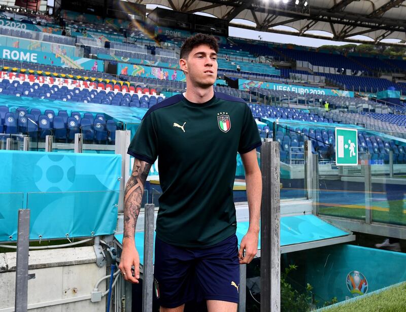 Alessandro Bastoni of Italy in action during a training session ahead of the Euro 2020 kick-off against Turkey at Olimpico Stadium. Getty