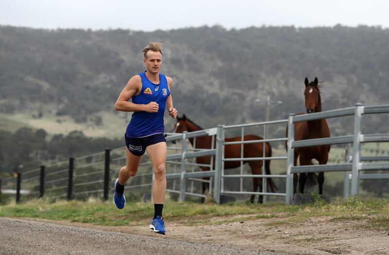 EUROA, AUSTRALIA - APRIL 05: Western Bulldogs AFL player Will Hayes trains on his family's property, as he looks to keep fit while the 2020 AFL season is on hold, at Lindsay Park Racing Stables on April 05, 2020 in Euroa, Australia. (Photo by Robert Cianflone/Getty Images)1