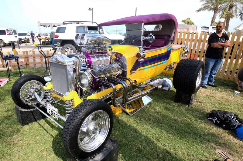 A bright yellow and purple Ford power550HP car dating back to 1923 was hard to miss.
