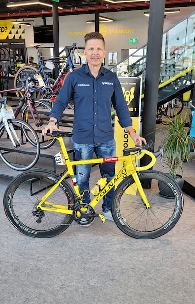 Wolfgang Hohmann with the bike on which Tadej Pogacar won his first Tour de France in 2020. Photo: Wolfi