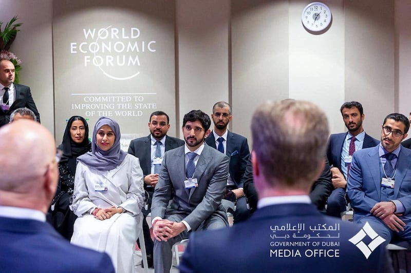 The Dubai Crown Prince takes part in a session at the World Economic Forum.