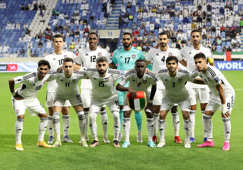 The UAE team line-up before the match.