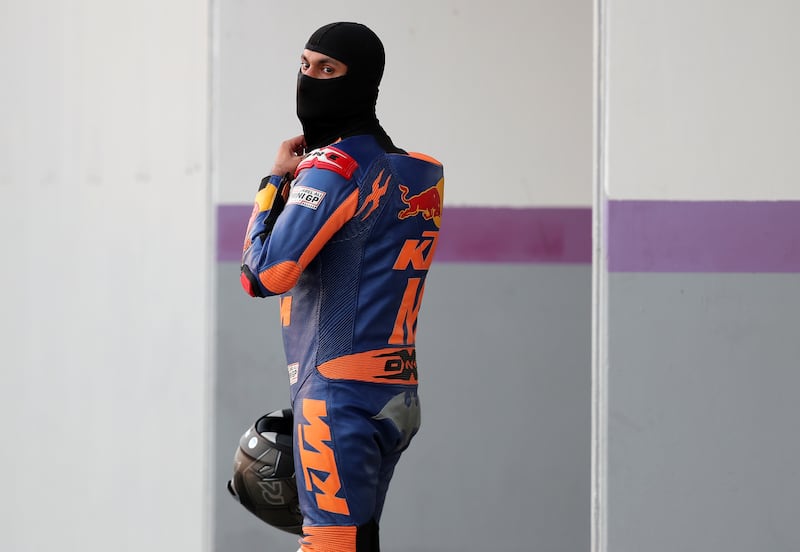 A rider prepares for a track session. 