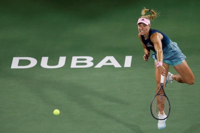 epa07380961 Angelique Kerber of Germany in action against Dalila Jakupovic of Slovenia during their second round match of the Dubai Duty Free Tennis WTA Championships 2019 in Dubai, United Arab Emirates, 19 February 2019.  EPA/ALI HAIDER