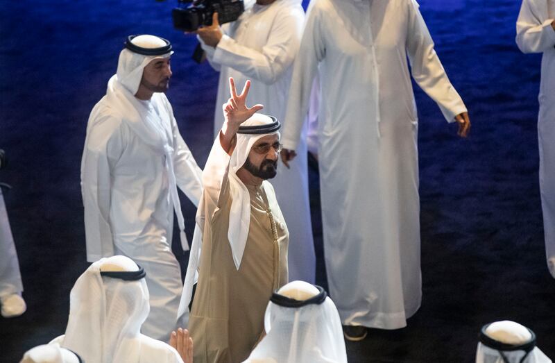 Sheikh Mohammed greeting the crowds at Dubai Opera.