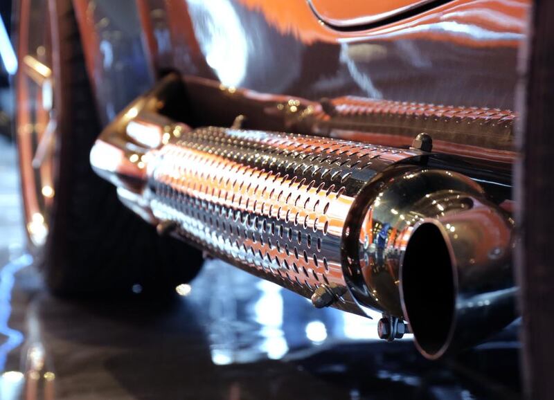 The exhaust of a classic Shelby Cobra, currently at Nostalgia.