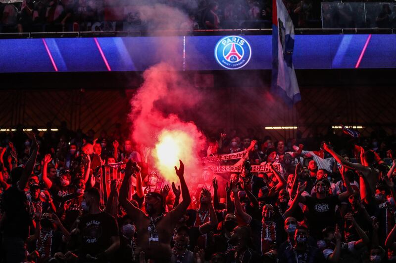 Paris Saint-Germain supporters near Le Parc des Princes stadium. EPA