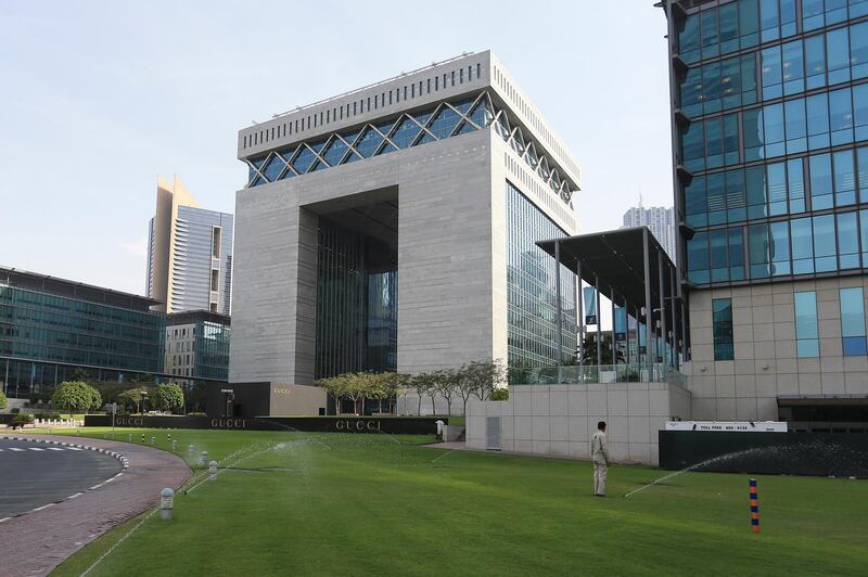 DUBAI, UAE. April 16, 2014 - Stock photograph of stock ticker in front of DIFC Gate in Dubai, April 16, 2014. (Photos by: Sarah Dea/The National, Story by: Lianne Gutcher, Business)
