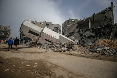 Israeli air strikes destroyed a mosque in Al Maghazi refugee camp. It is one of countless buildings flattened in Gaza. EPA