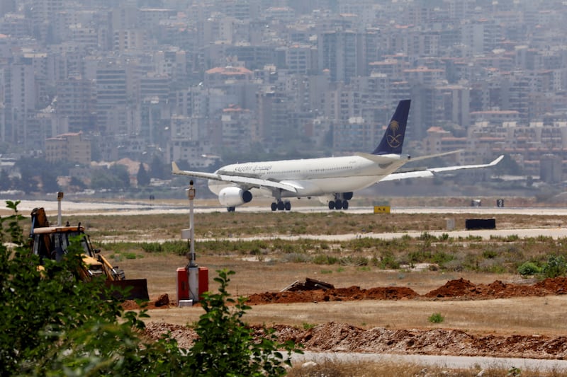 FILE PHOTO: A Saudia, also known as Saudi Arabian Airlines, plane lands at Rafik al-Hariri airport in Beirut, Lebanon June 29, 2017. REUTERS/Jamal Saidi/File Photo