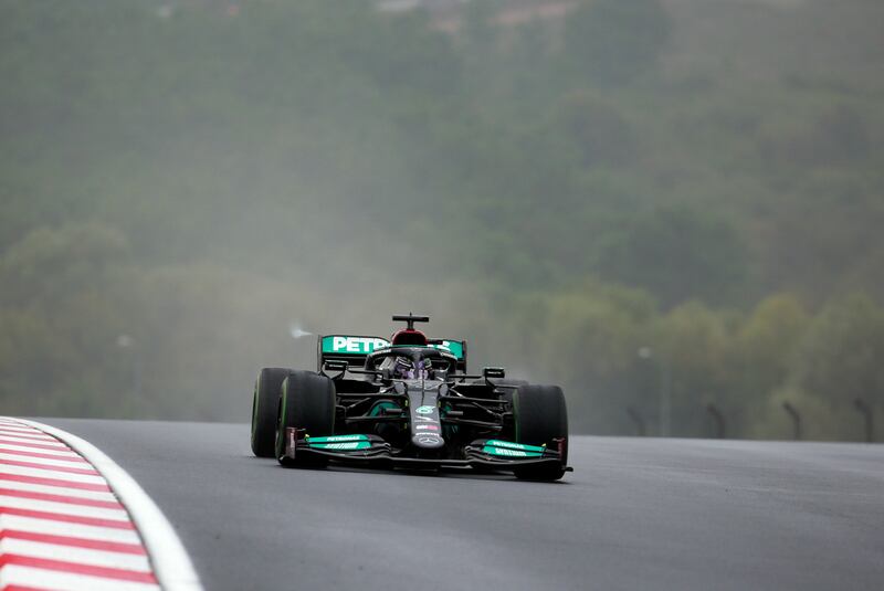 Mercedes driver Lewis Hamilton during a wet Turkish GP. AP