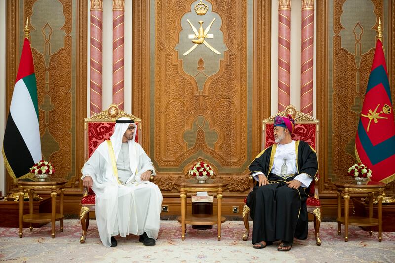 They discussed opportunities to build on the growing economic ties between the UAE and Oman. Photo: UAE Presidential Court
